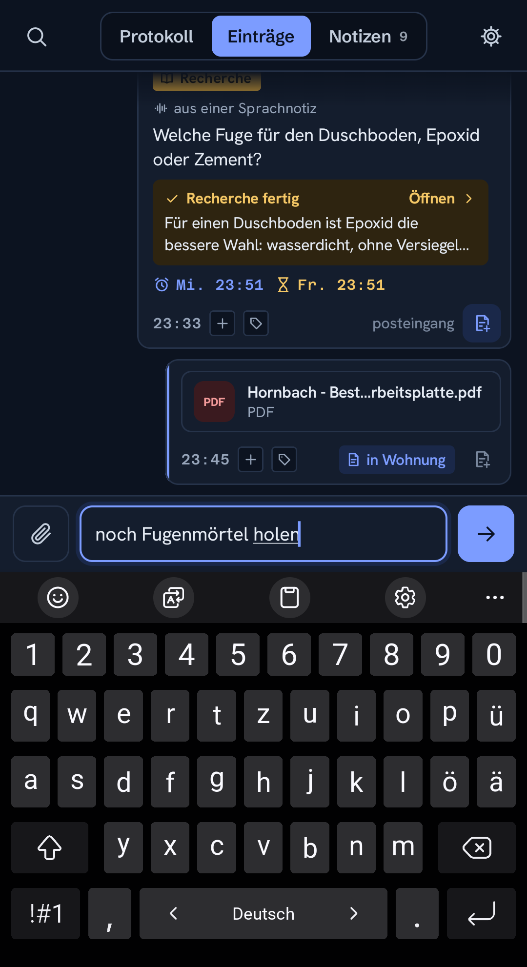 Der ChatNote-Aufnahmebildschirm, geöffnet beim Cursor