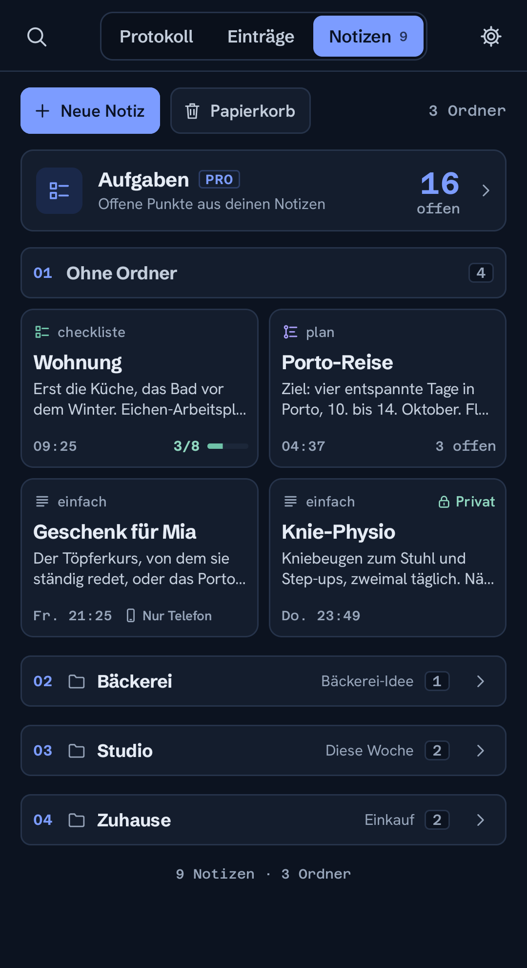 Notizen nach Projekt sortiert