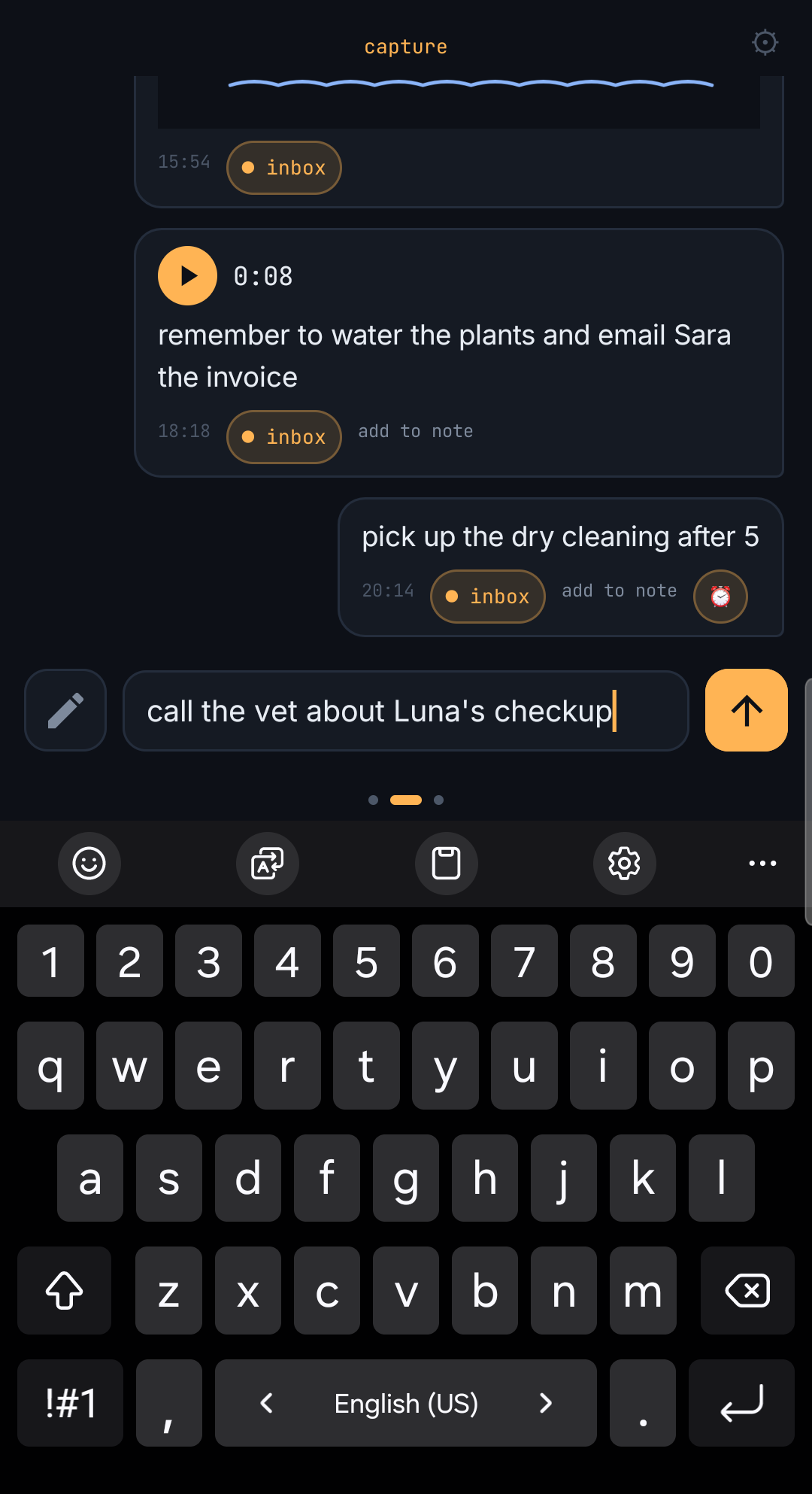 The ChatNote capture screen, open to the cursor