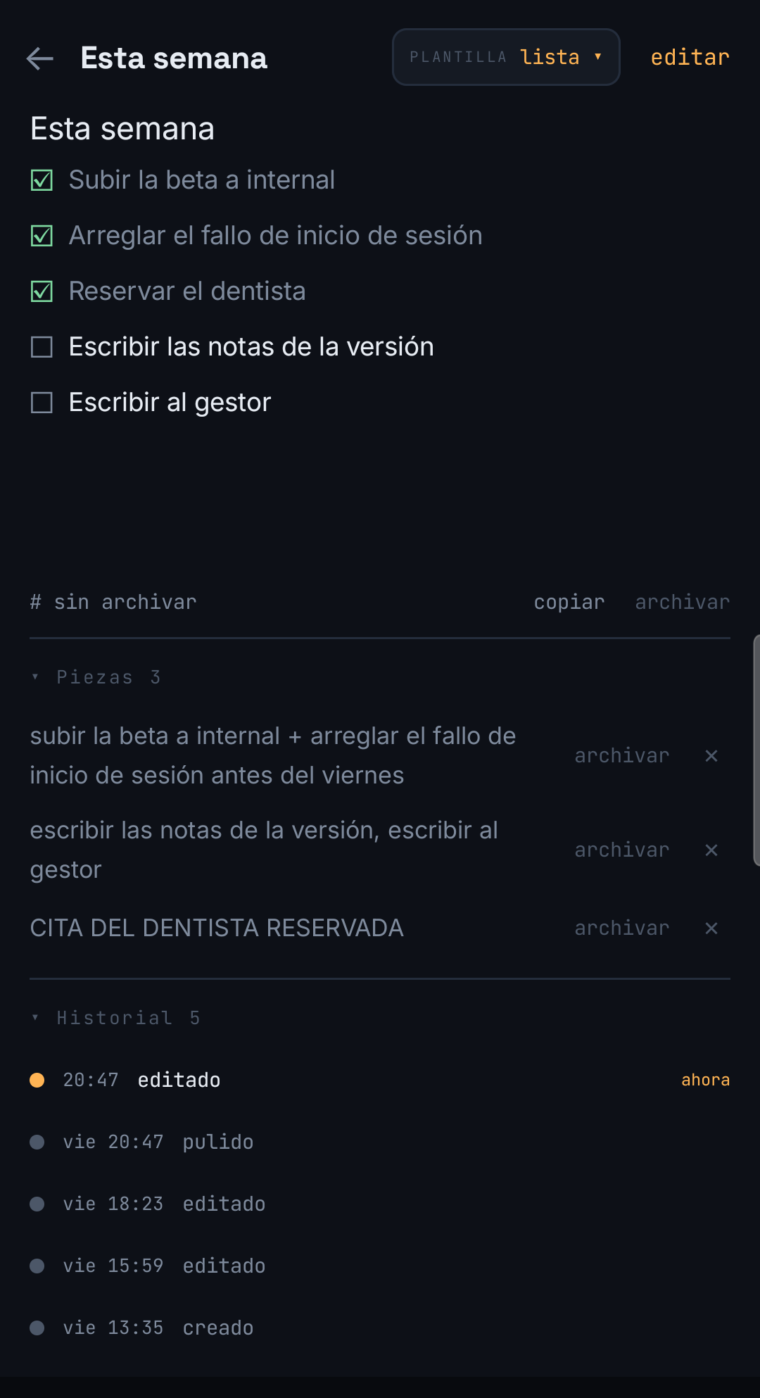 Una nota que la IA ordenó en una lista de tareas