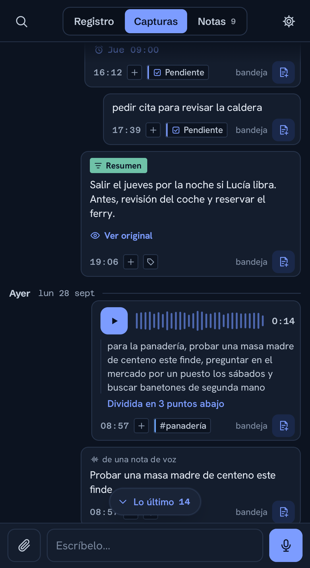 Una nota de voz resumida, con el original a un toque