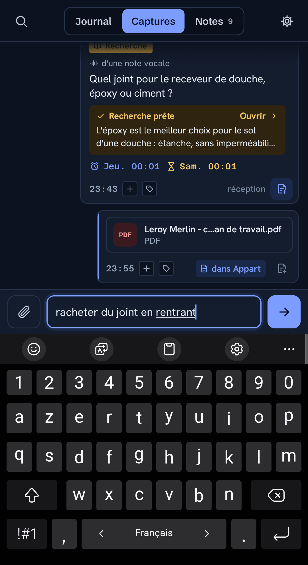 L'écran de capture de ChatNote, ouvert sur le curseur