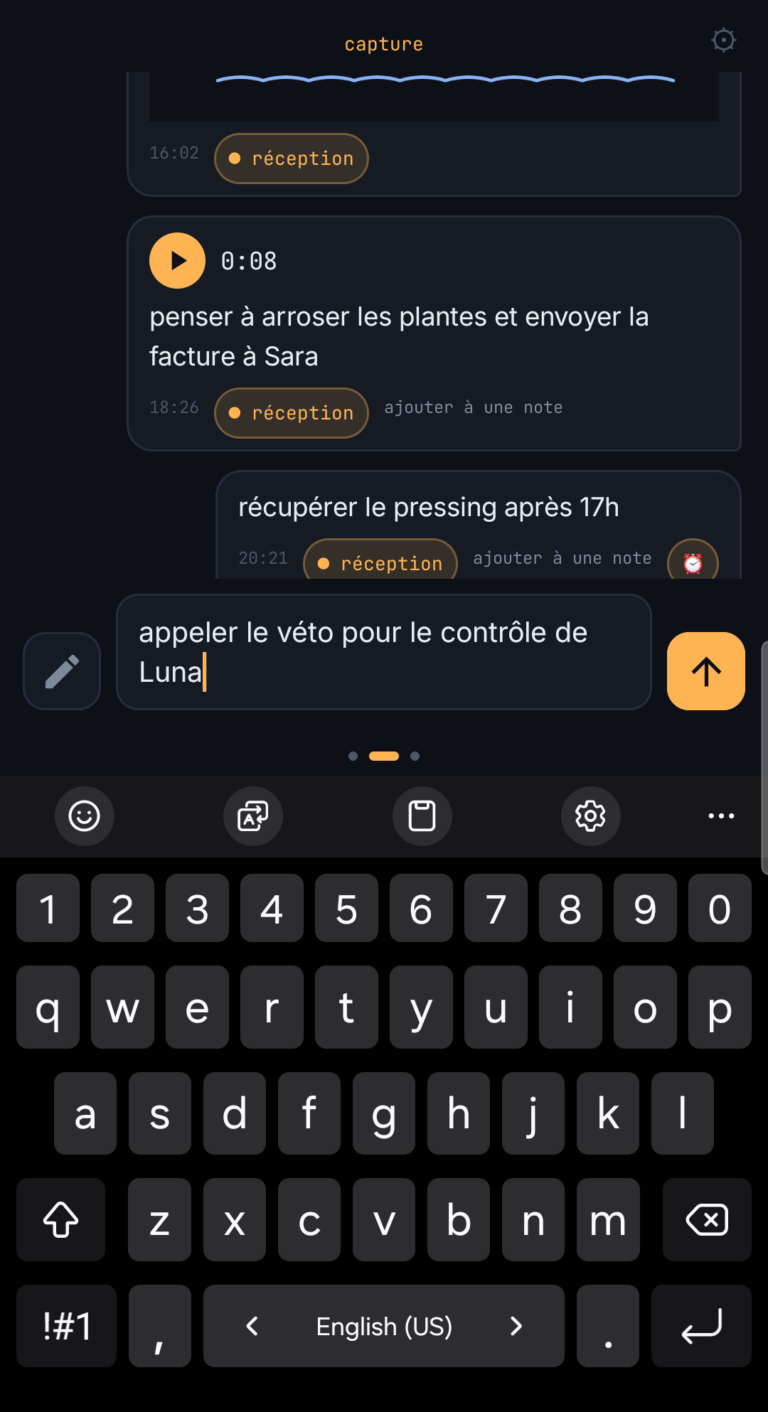L'écran de capture de ChatNote, ouvert sur le curseur