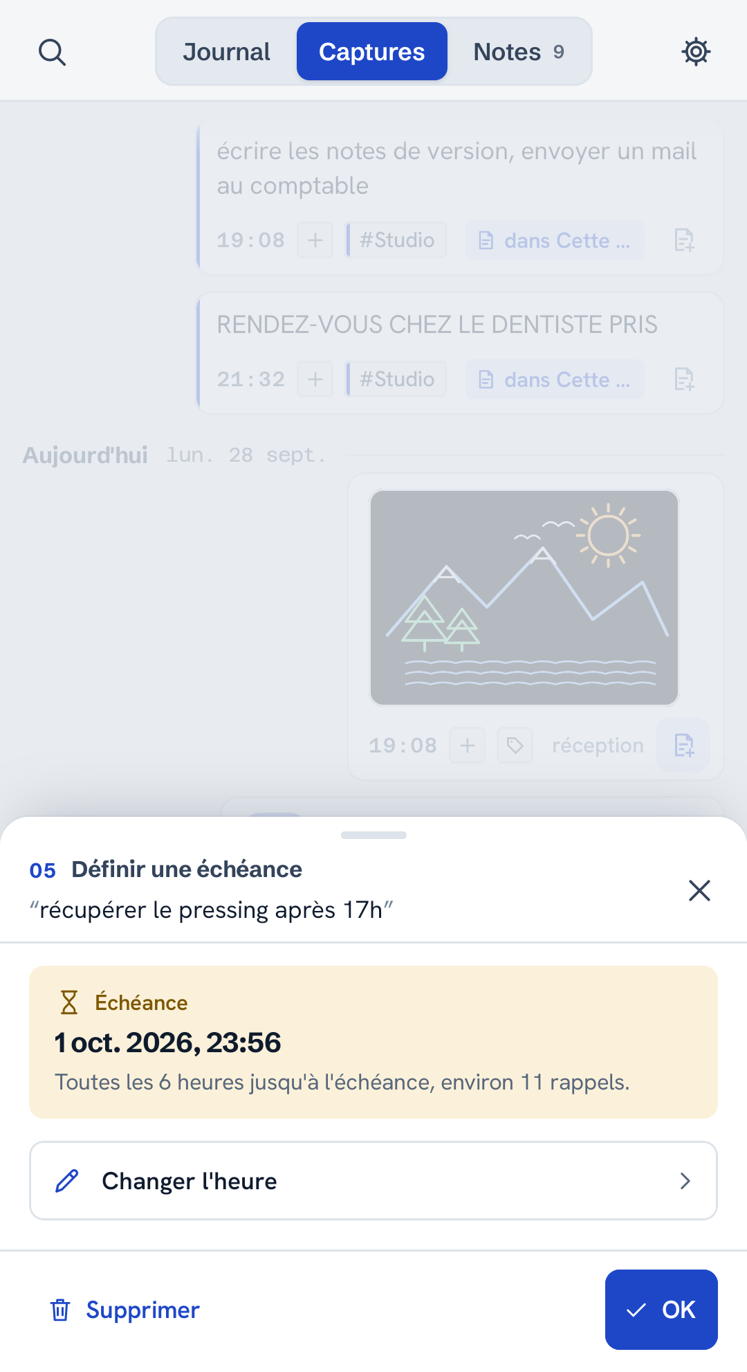 Définir une échéance sur une capture