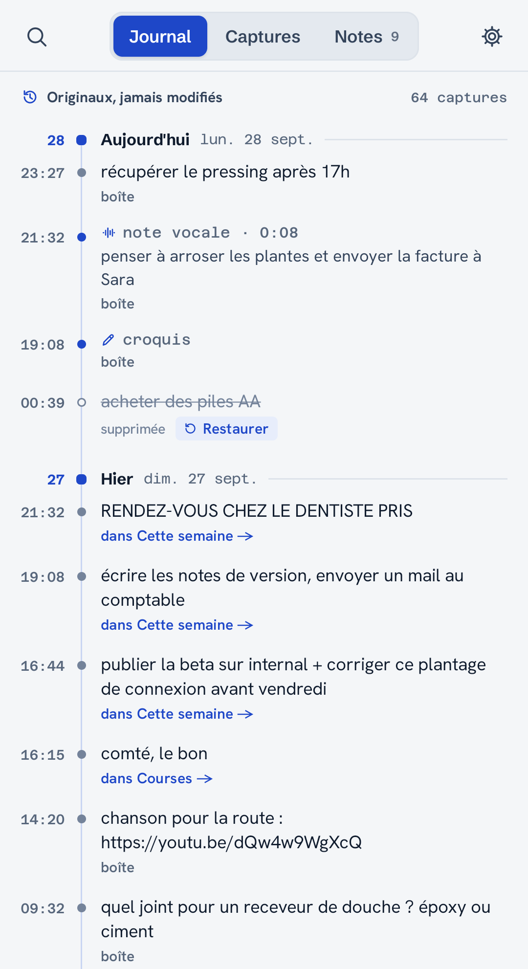 Le journal de chaque capture, dans l'ordre, sans rien écraser