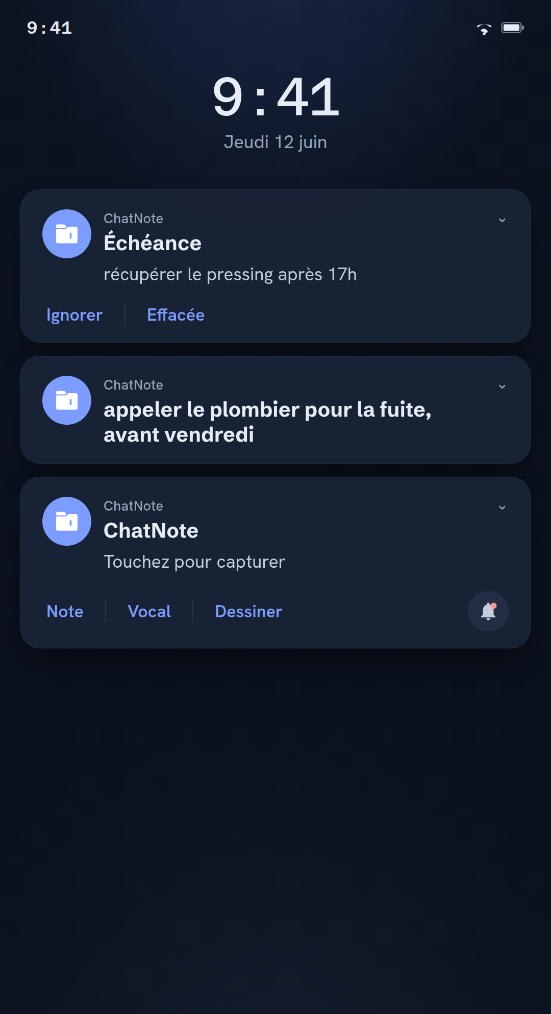 La notification de capture en un geste