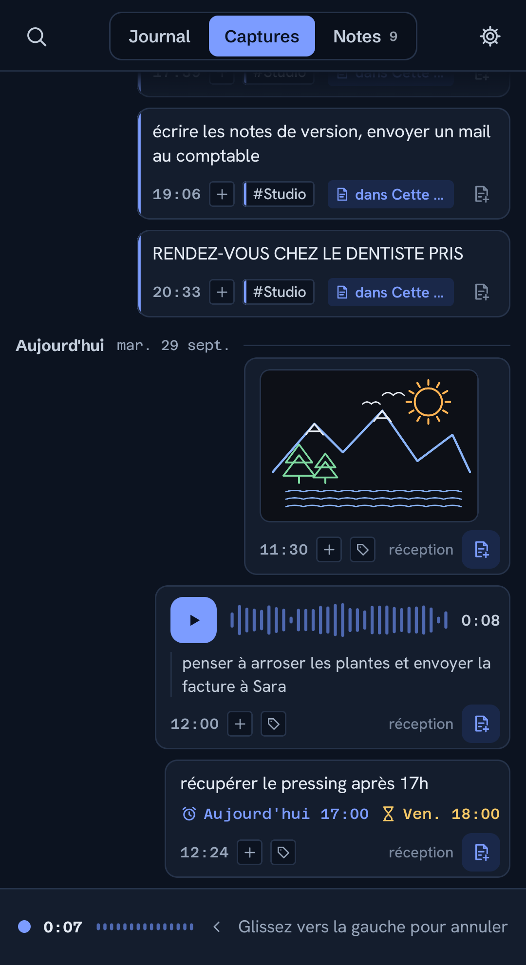 Enregistrement d'une note vocale dans ChatNote