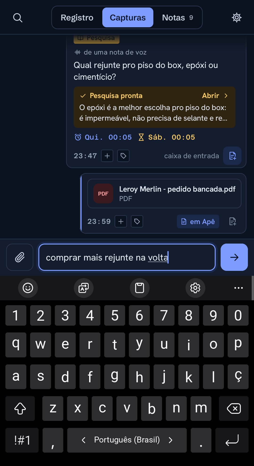 A tela de captura do ChatNote, aberta no cursor