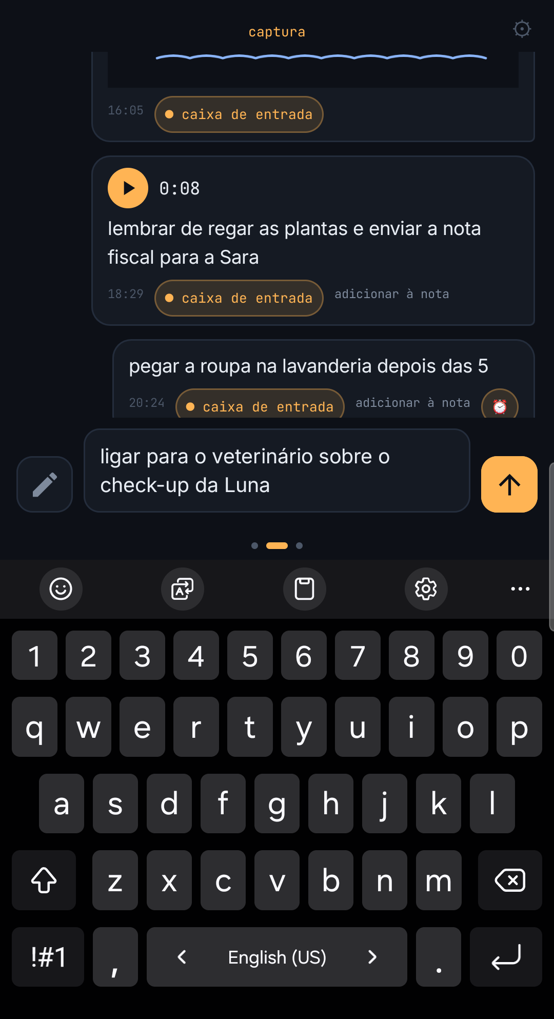 A tela de captura do ChatNote, aberta no cursor