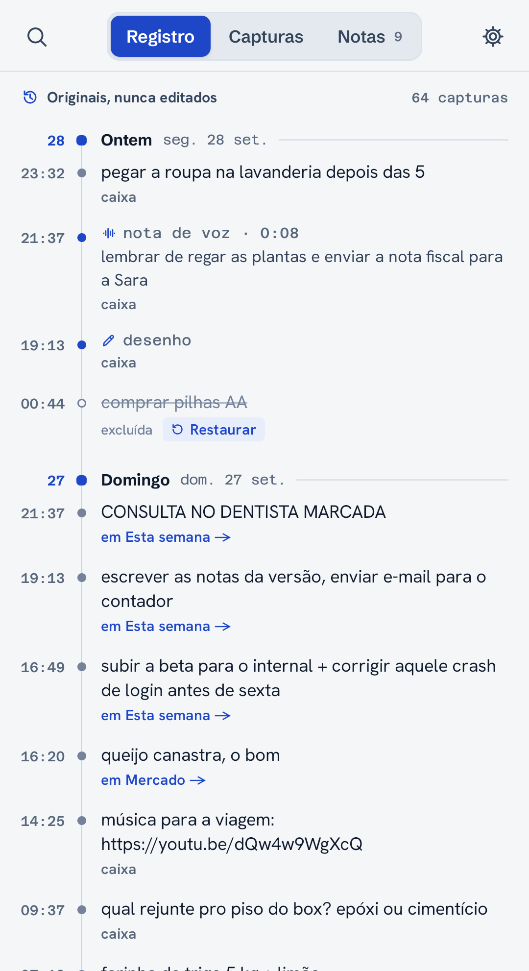 O registro de cada captura, em ordem, sem sobrescrever nada